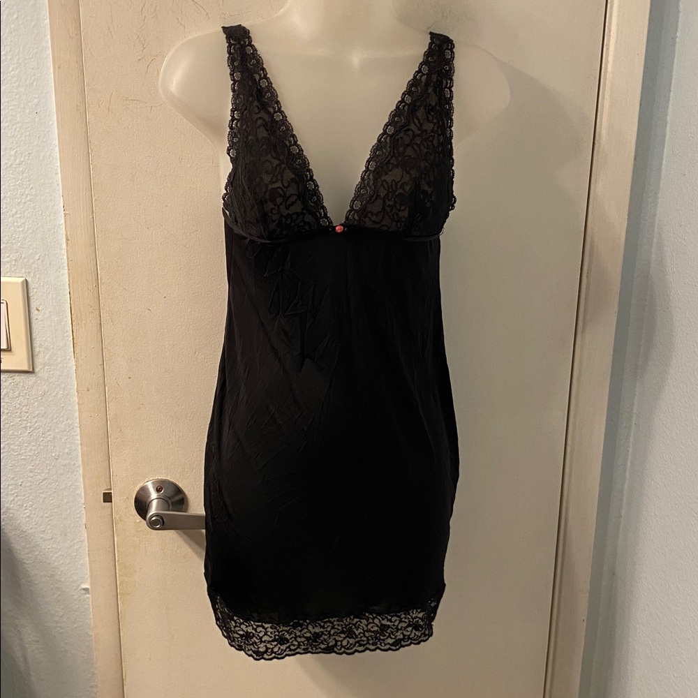 Victoria's Secret Black Mini Slip Dress Size M Y2K
